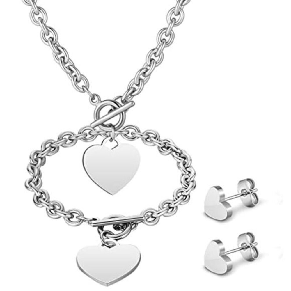 Heart Jewelry Set 3 Pcs Bow Jewelry Heart Chain Toggle Necklace with